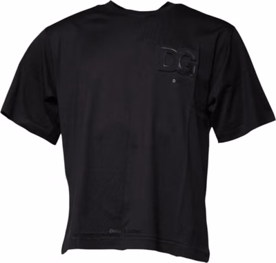 Black DG Logo Print Cotton Crew Neck T-shirt