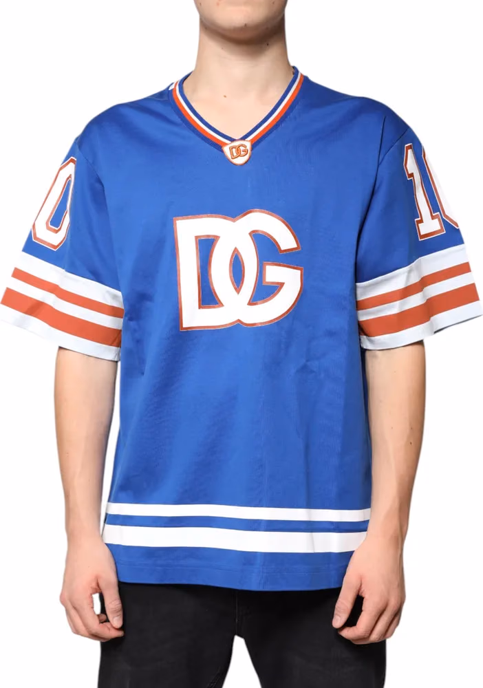 Blue Logo V-neck Short Sleeve T-shirt
