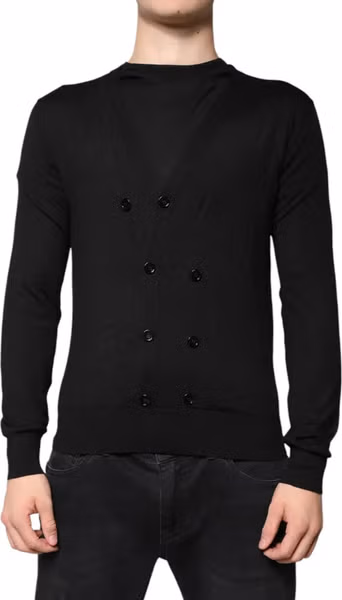 Black Cashmere Button Down Cardigan Sweater