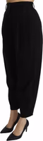 Black Wool High Waist Pleat Front Cropped Pants 3