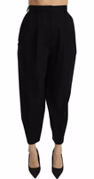 Black Wool High Waist Pleat Front Cropped Pants 5