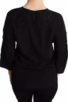 Black Floral Embroidered Blouse Silk Top 2