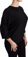 Black Floral Embroidered Blouse Silk Top 3