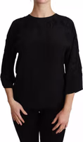 Black Floral Embroidered Blouse Silk Top 4