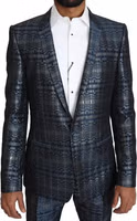 Blue Silver Shiny 2 Piece Slim GOLD Suit 4