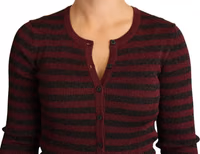 Black Red Striped Womens Cardigan Sweater 3