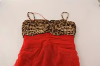 Brown Leopard Red Tulle Sheath Midi Dress 2