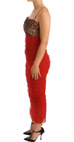 Brown Leopard Red Tulle Sheath Midi Dress 3