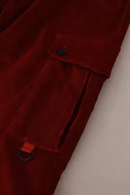 Red Corduroy Cotton Cargo Skinny Pants