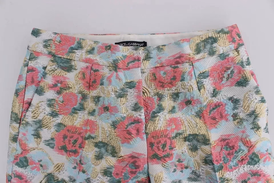White Pink Floral Brocade Pants