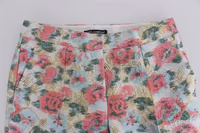 White Pink Floral Brocade Pants 1