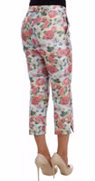 White Pink Floral Brocade Pants 4
