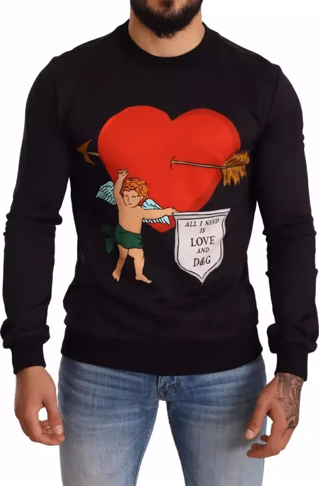 Black Cupid Print Hoodie Sweatshirt Sweater