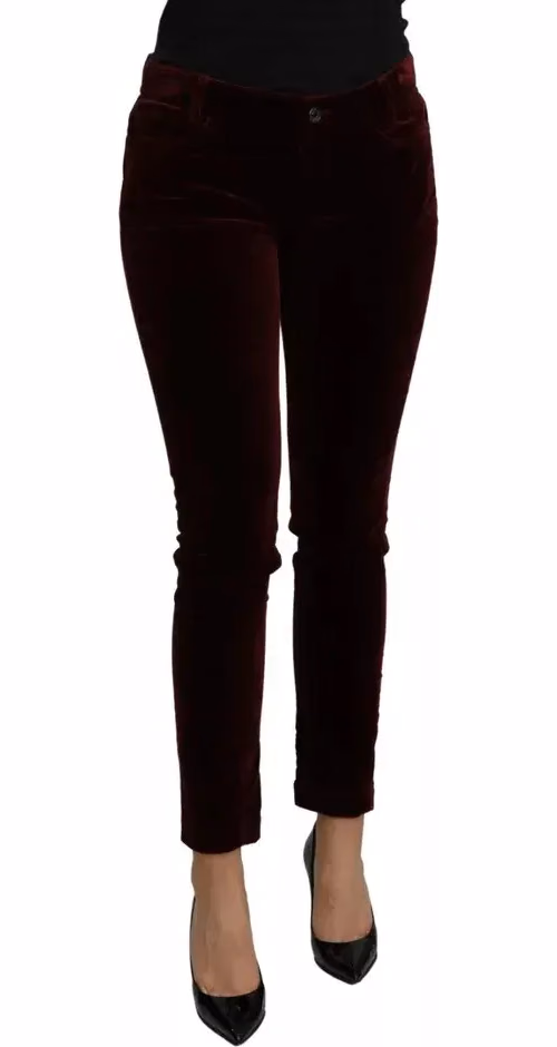 Bordeaux Velvet Stretch Slim Fit Pants