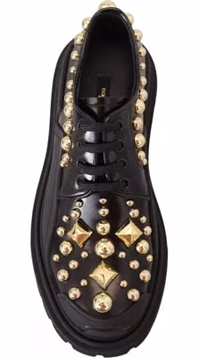 Black Leather Trekking Derby Embellished Shoes