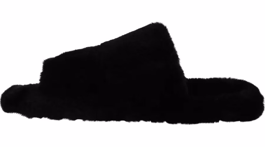 Black Polyester Faux Fur Mens Flats Sandals Shoes