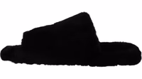 Black Polyester Faux Fur Mens Flats Sandals Shoes 1