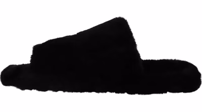 Black Polyester Faux Fur Mens Flats Sandals Shoes