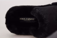 Black Polyester Faux Fur Mens Flats Sandals Shoes 4