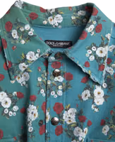 Blue Floral Cotton Button Down Denim Shirt 2