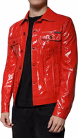 Red Polyester Button Down Collared Jacket 2