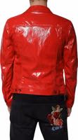 Red Polyester Button Down Collared Jacket 3