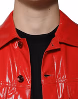 Red Polyester Button Down Collared Jacket 4
