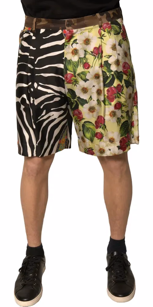 Multicolor Patchwork Silk Men Chino Shorts