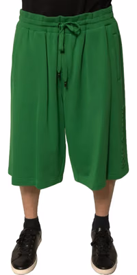 Green Cotton Blend Men Bermuda Shorts