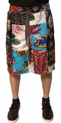 Multicolor Patchwork Cargo Bermuda Shorts