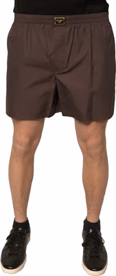 Brown Cotton Blend Men Mid Waist Shorts