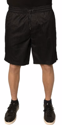 Black Polyester Jersey Mid Waist Shorts