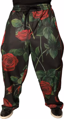 Black Floral Polyester Jogger Sweatpants Pants