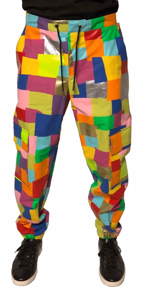 Multicolor Cotton Patchwork Men Cargo Pants