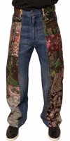 Blue Patchwork Cotton Straight Denim Jeans 1