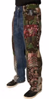 Blue Patchwork Cotton Straight Denim Jeans 2