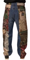 Blue Patchwork Cotton Straight Denim Jeans 3