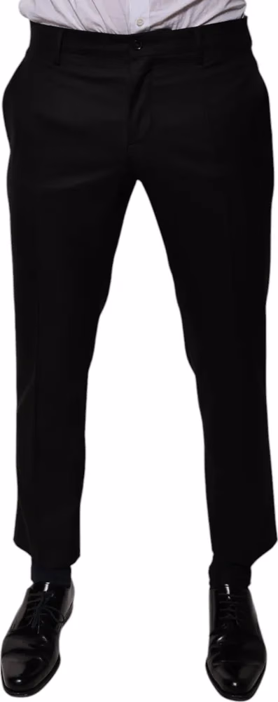 Black Wool Tapered Formal Dress Pants