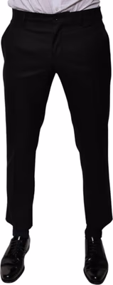 Black Wool Tapered Formal Dress Pants