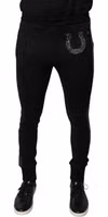 Black Horseshoe Embellished Wool Slim Fit Pants 1
