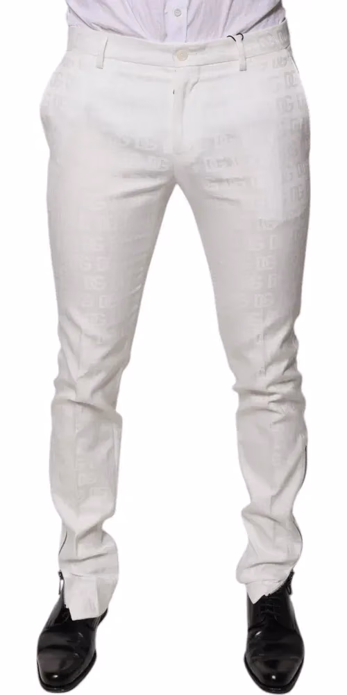 White Cotton Tapered Formal Dress Pants