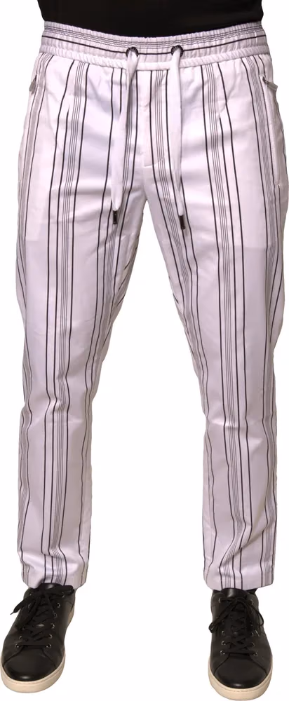 White Stripe Cotton Dress Skinny Pants