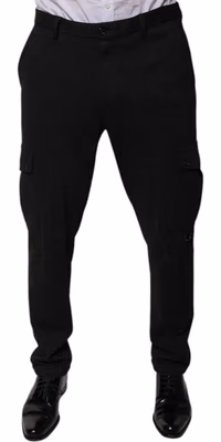 Black Viscose Cargo Men Casual Pants