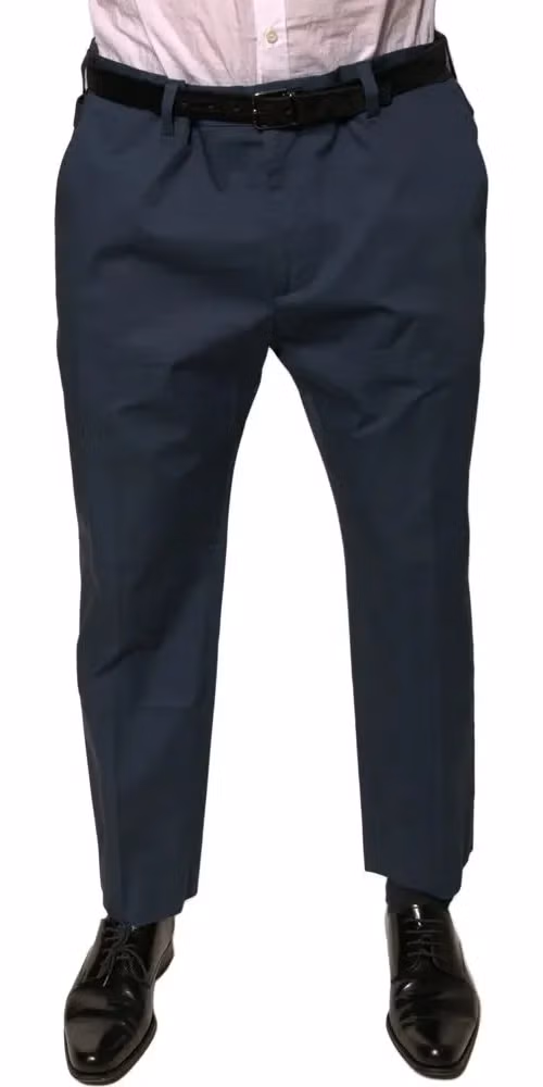 Blue Cotton Men Skinny Dress Pants