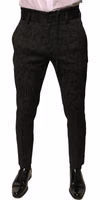 Black Brocade Polyester Skinny Men Dress Pants 1
