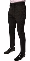 Black Brocade Polyester Skinny Men Dress Pants 2