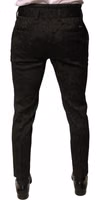 Black Brocade Polyester Skinny Men Dress Pants 3