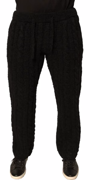 Black Wool Knitted Skinny Pants