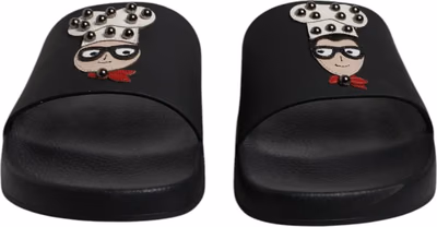 Black Leather Slides Sandals Beachwear Shoes