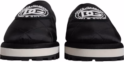 Black Nylon Quilted Logo Patch Sandals Slides Shoes